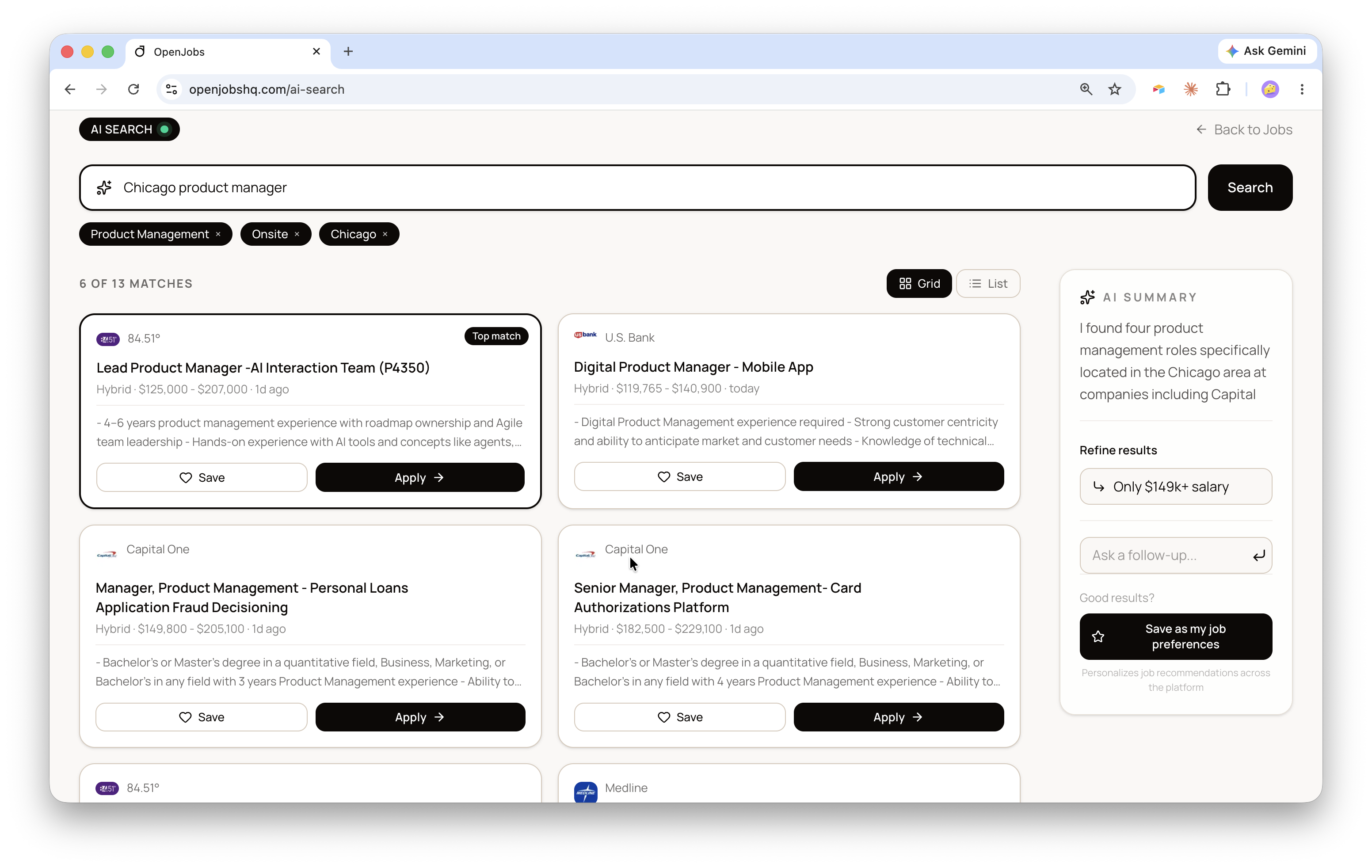 AI Search interface with intelligent job matching