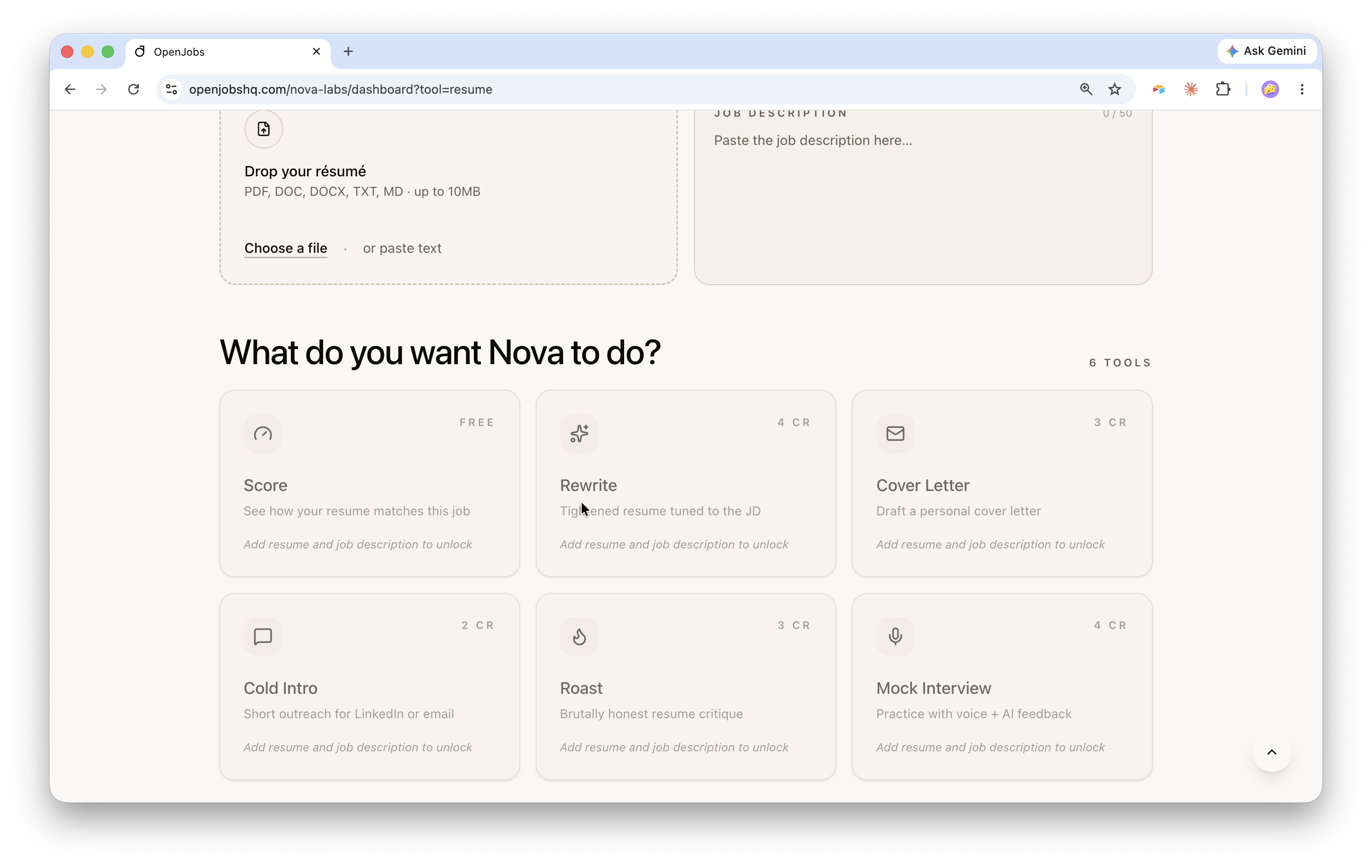 Nova Labs AI Resume Optimizer Interface